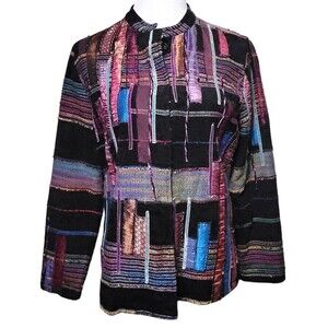 Drapers & Damons Black Colorful Tapestry Pattern Patchwork Snap Button Jacket M